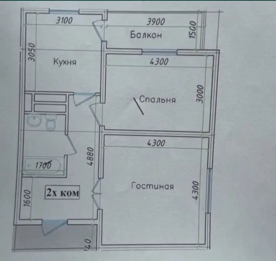 2 xonali kvartira sotiladi − 62 m²