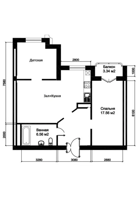 3-комнатная квартира − 78 м², 3/10 этаж