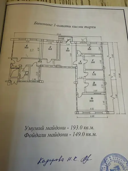 Ofis − 200 m², 1/9 qavat