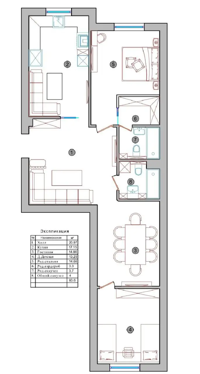 Продается 3-комнатная квартира − 93 м²