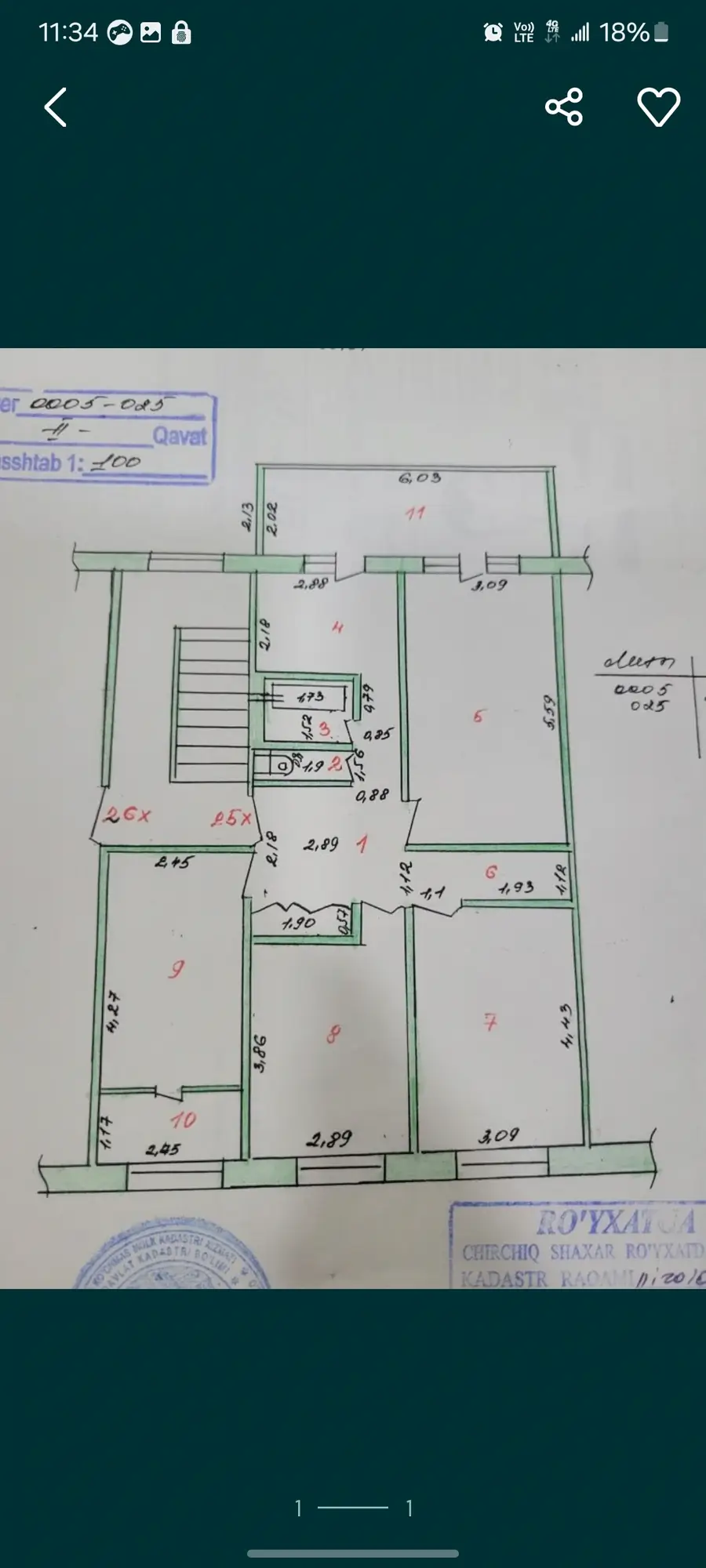 4 xonali kvartira − 92 m², 1/4 qavat