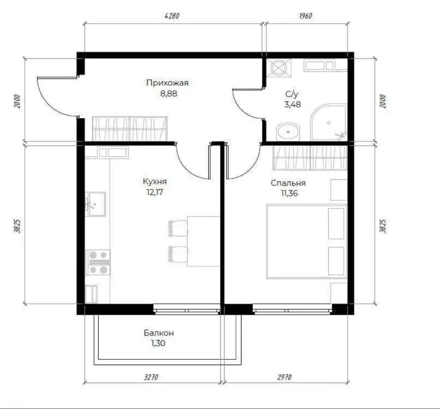 Продается 1-комнатная квартира − 38 м²