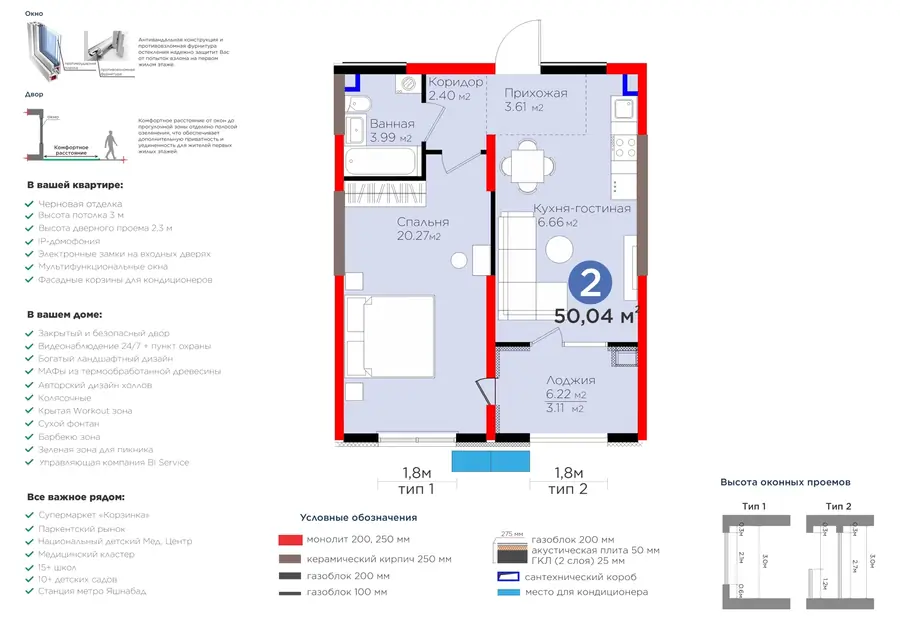 2 xonali kvartira − 53.15 m², 2/9 qavat