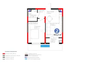 Продается 2-комнатная квартира − 51.07 м²