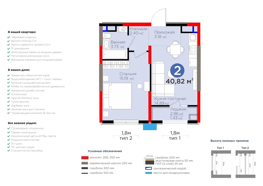 2 xonali kvartira − 42.25 m², 9/9 qavat