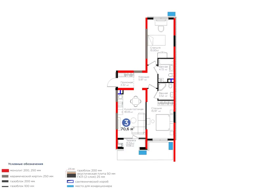3 xonali kvartira − 80.08 m², 3/9 qavat