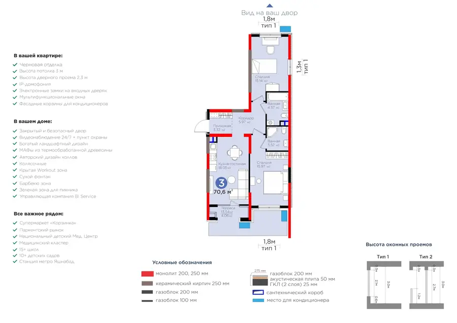 3 xonali kvartira − 80.08 m², 3/9 qavat
