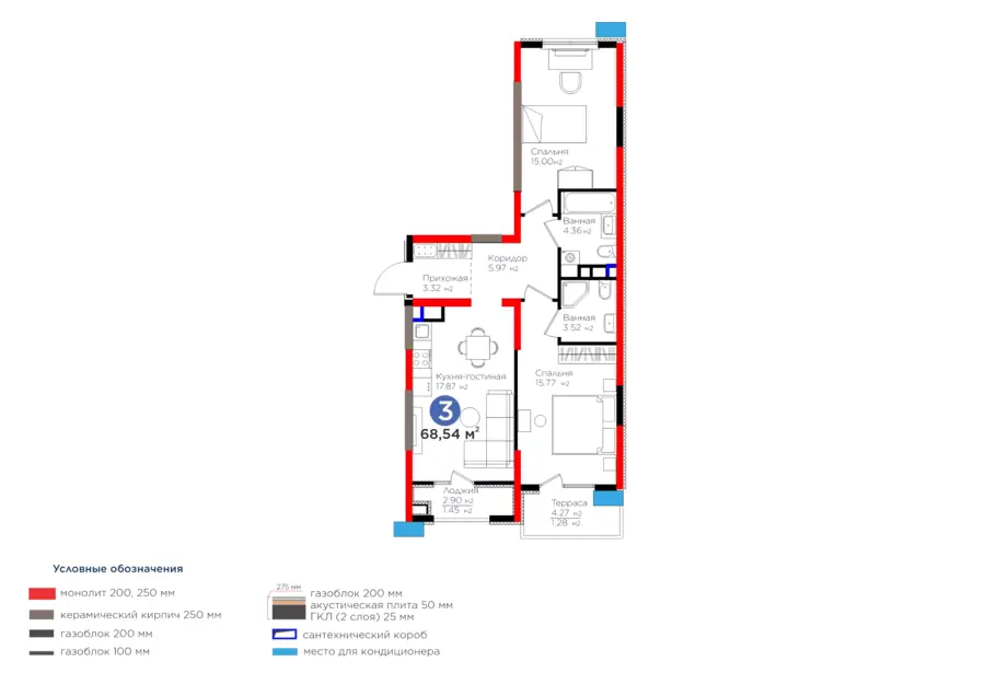 3 xonali kvartira − 72.98 m², 7/9 qavat