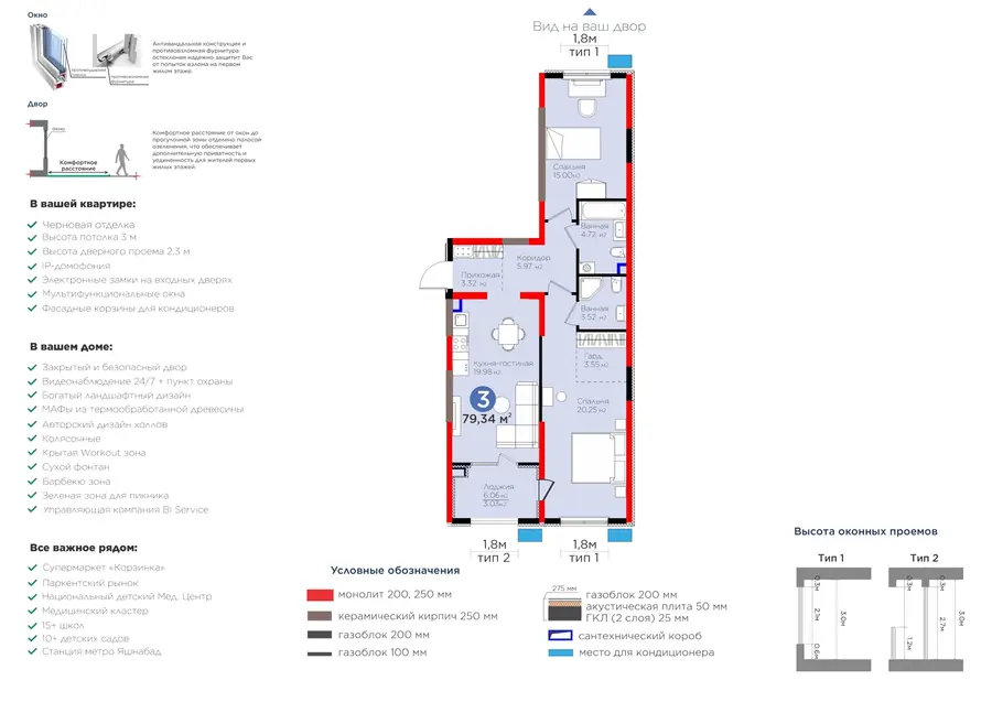3 xonali kvartira − 82.37 m², 2/9 qavat