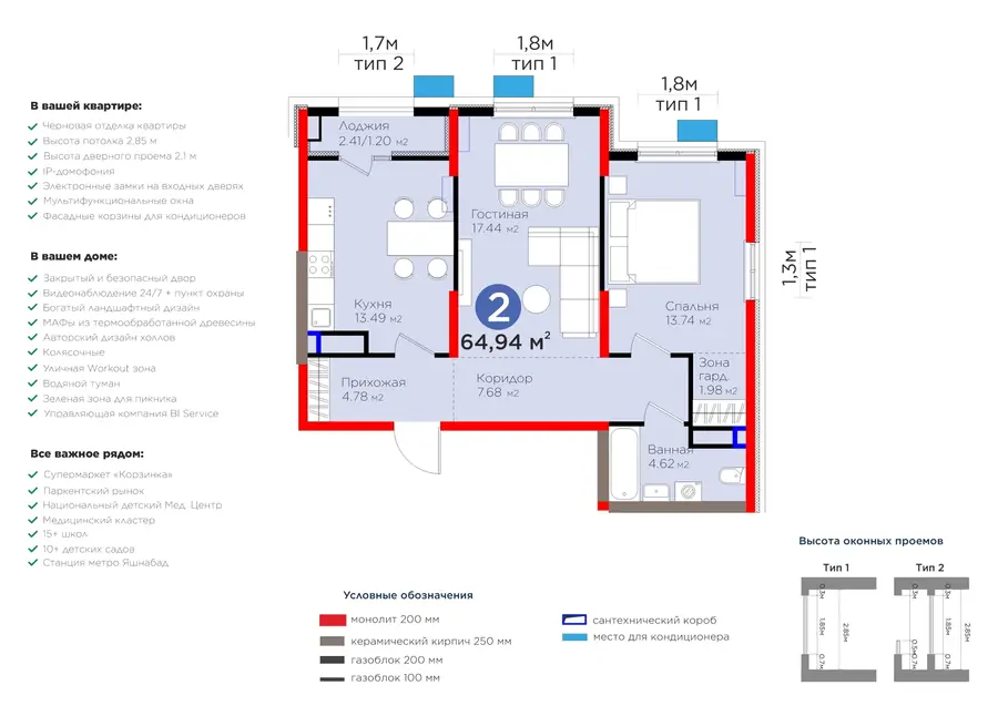2 xonali kvartira − 66.14 m², 9/9 qavat