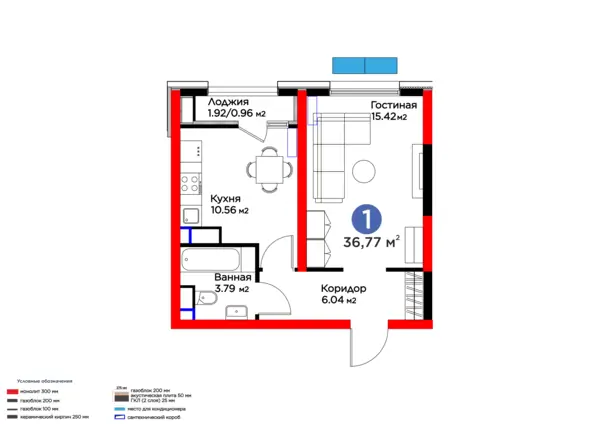 1 xonali kvartira − 37.09 m², 8/16 qavat