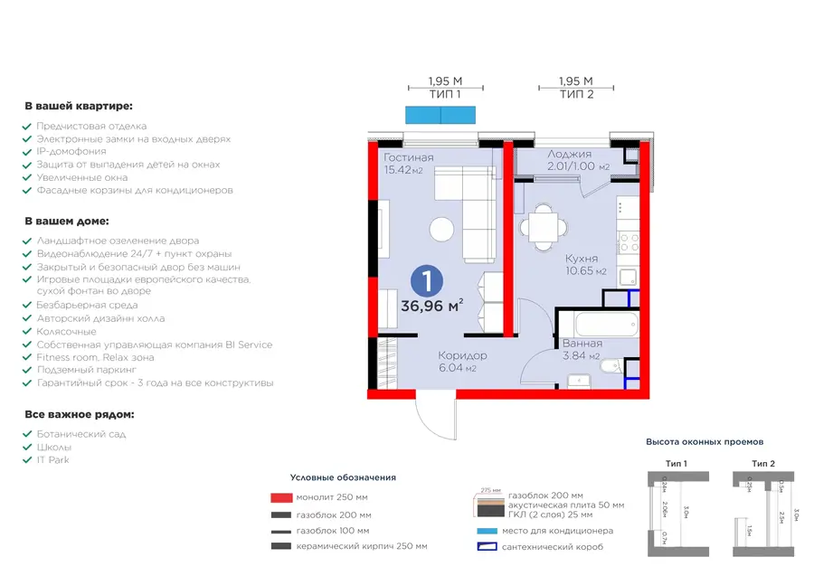 1 xonali kvartira − 37.96 m², 5/16 qavat