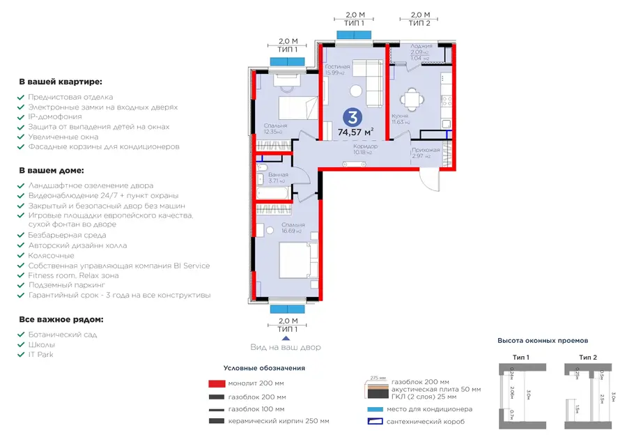 3 xonali kvartira − 75.61 m², 14/14 qavat
