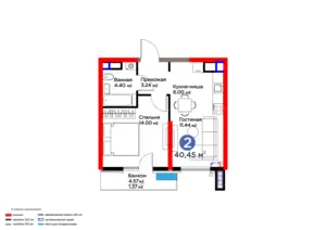 Продается 2-комнатная квартира − 43.65 м²