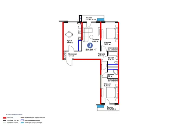 3 xonali kvartira − 86.31 m², 16/16 qavat