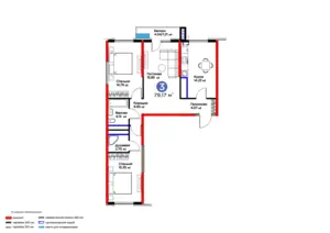 3 xonali kvartira sotiladi − 79.17 m²