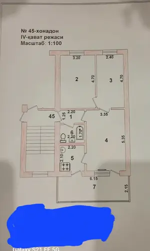 3 xonali kvartira sotiladi − 70 m²