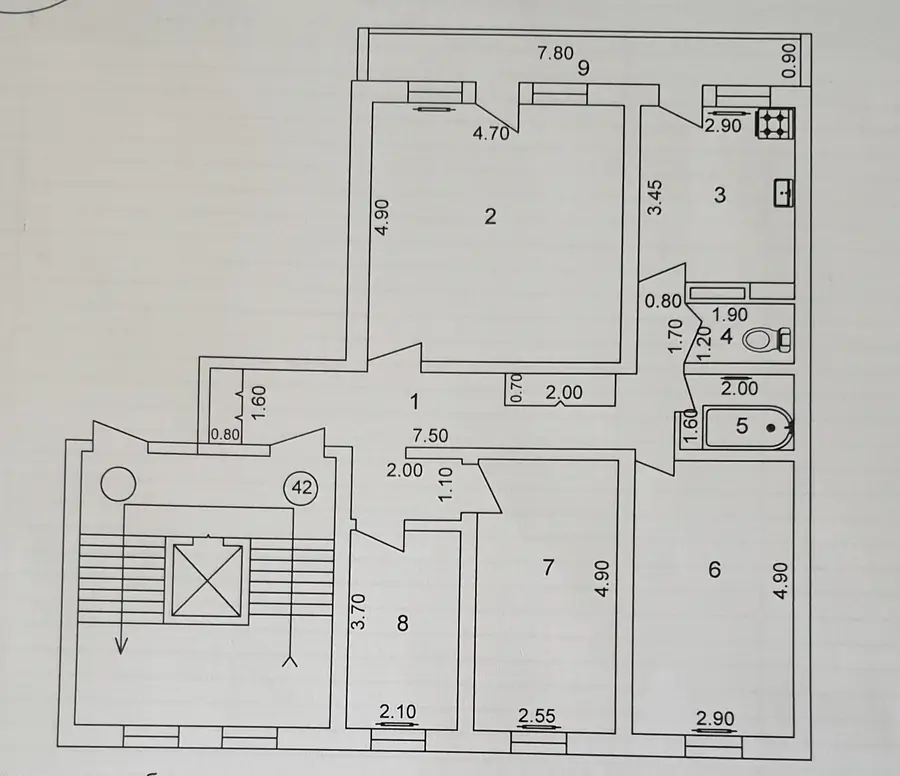 4 xonali kvartira − 93.4 m², 3/9 qavat
