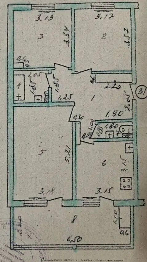 3 xonali kvartira sotiladi − 78 m²