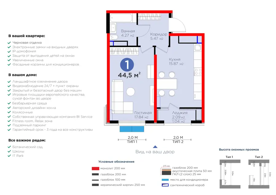 1-комнатная квартира − 45.54 м², 14/14 этаж