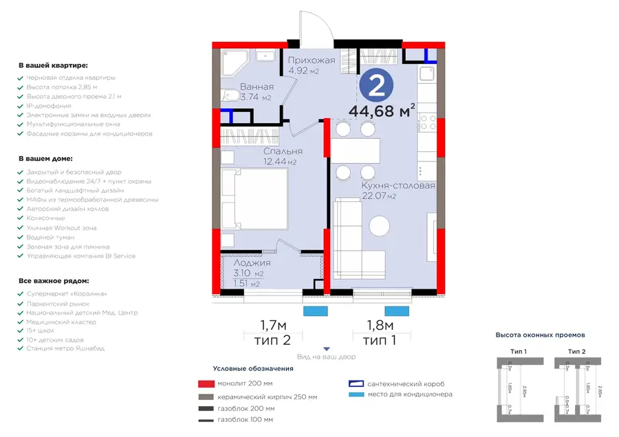 2-комнатная квартира − 46.23 м², 5/9 этаж