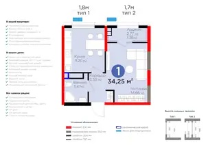 1 xonali kvartira − 35.63 m², 6/9 qavat