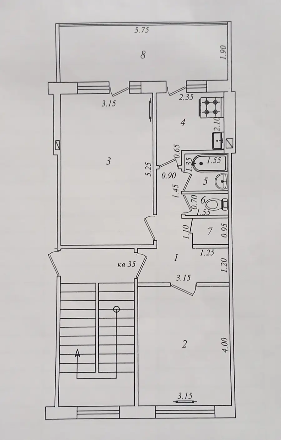 2-комнатная квартира − 56 м², 5/5 этаж