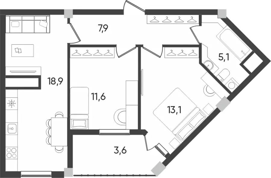 3-комнатная квартира − 60.2 м², 9/9 этаж