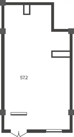 1-комнатная квартира − 57.2 м², 1/9 этаж