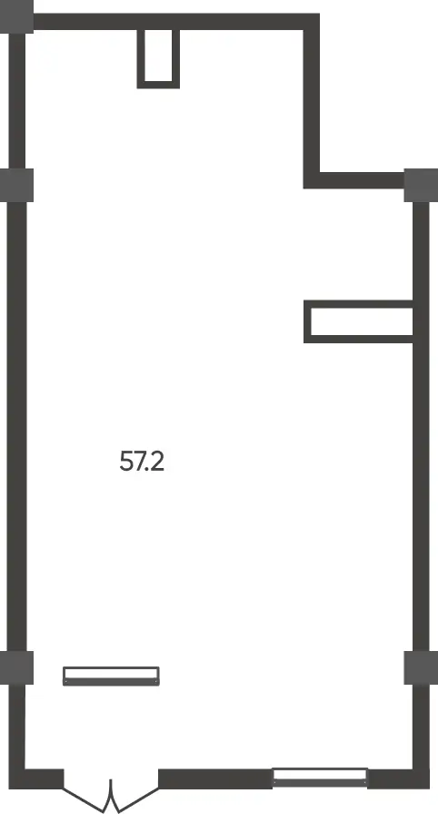 1-комнатная квартира − 57.2 м², 1/9 этаж