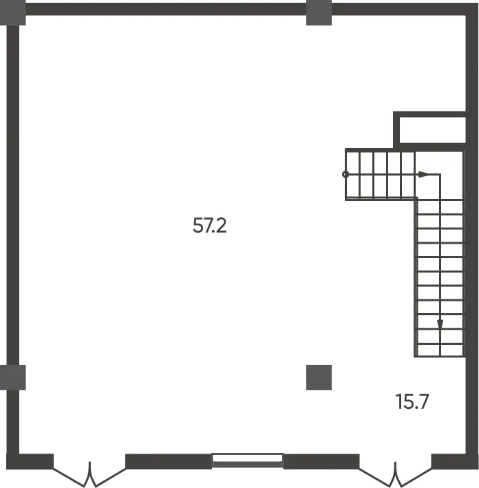 1-комнатная квартира − 57.2 м², 1/9 этаж
