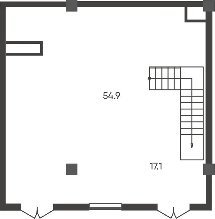 1-комнатная квартира − 54.9 м², 1/9 этаж