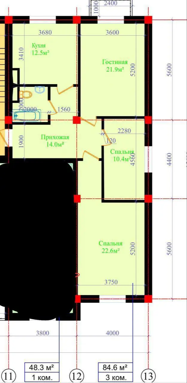 3 xonali kvartira sotiladi − 81.2 m²