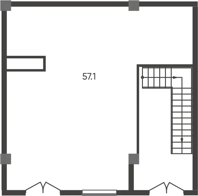 1-комнатная квартира − 57.1 м², 1/9 этаж