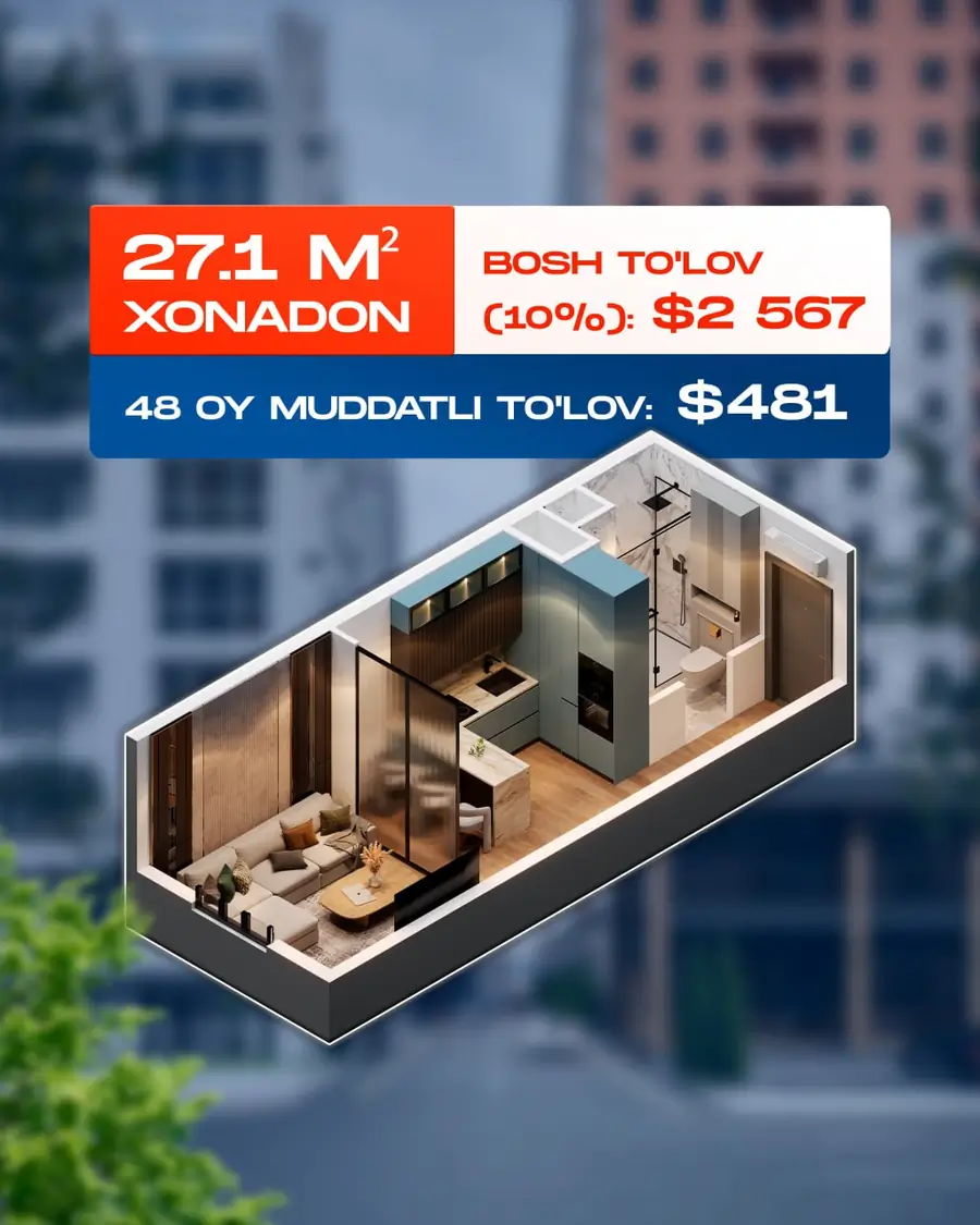 2 xonali kvartira − 76 m², 11/21 qavat