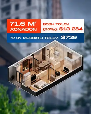 2 xonali kvartira − 76 m², 11/21 qavat