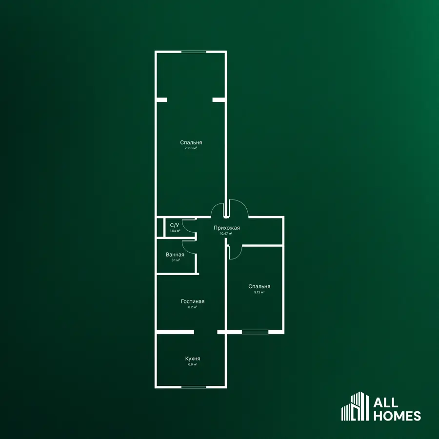 Продается 2-комнатная квартира − 62 м²