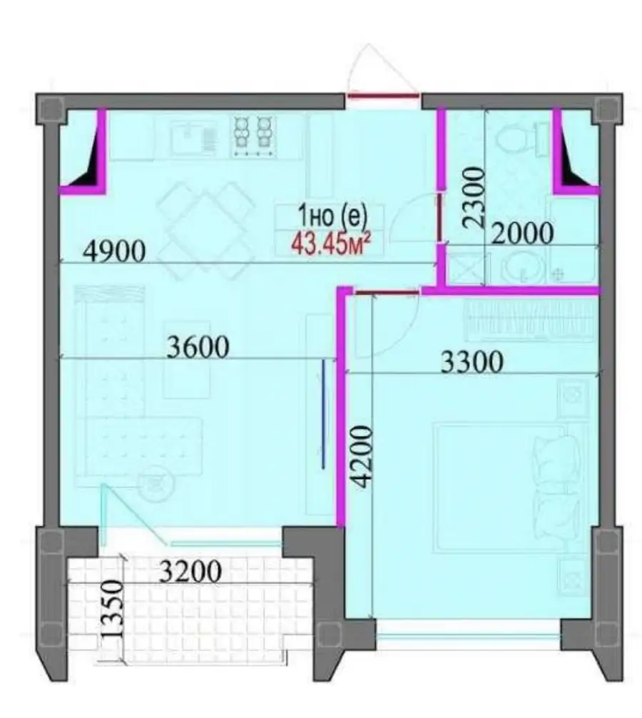 2 xonali kvartira sotiladi − 43 m²