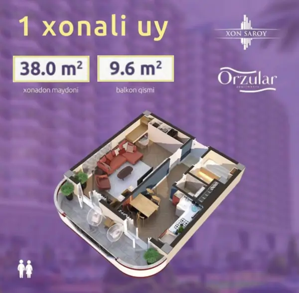 1 xonali kvartira − 48 m², 7/17 qavat