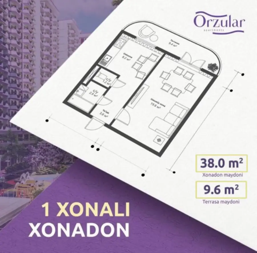 1 xonali kvartira − 48 m², 7/17 qavat