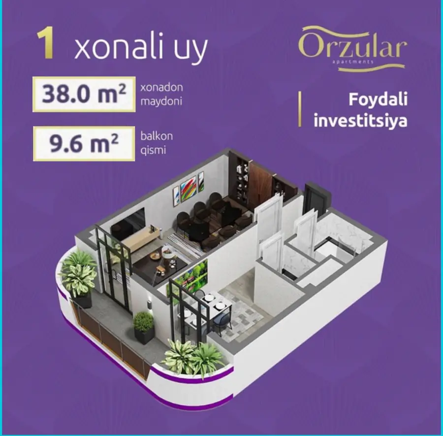 1 xonali kvartira − 48 m², 7/17 qavat