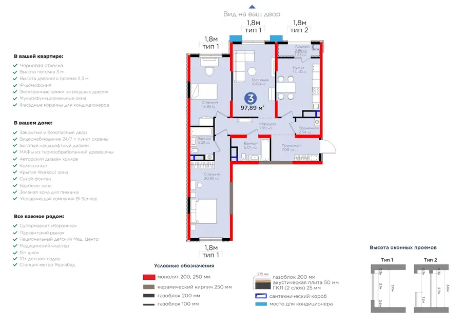 3 xonali kvartira − 99.32 m², 9/9 qavat