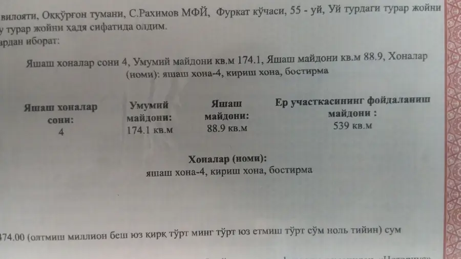 1 qavatli uy sotiladi − 5000 m²