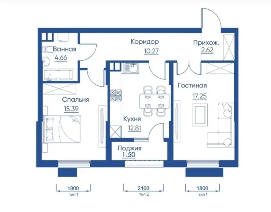 Ijaraga 2 xonali kvartira − 64 m²
