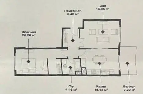Продается 2-комнатная квартира − 67 м²
