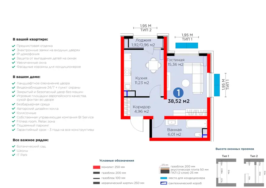 1-комнатная квартира − 39.48 м², 6/16 этаж