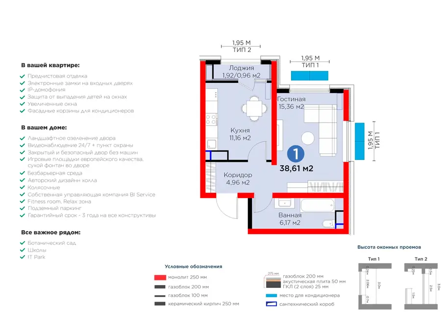 1-комнатная квартира − 39.57 м², 8/16 этаж