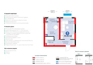1-комнатная квартира − 36.84 м², 2/16 этаж