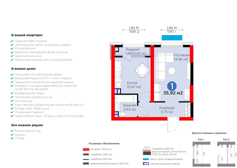 1-комнатная квартира − 36.84 м², 2/16 этаж