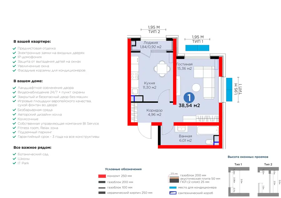 1-комнатная квартира − 39.46 м², 5/16 этаж